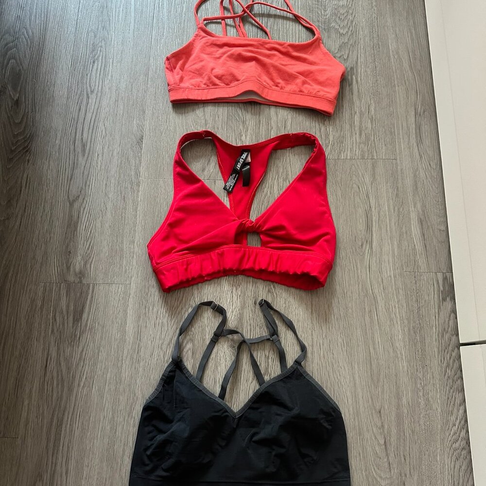 Lot of 3 Sports Bras - Black White Red - Small